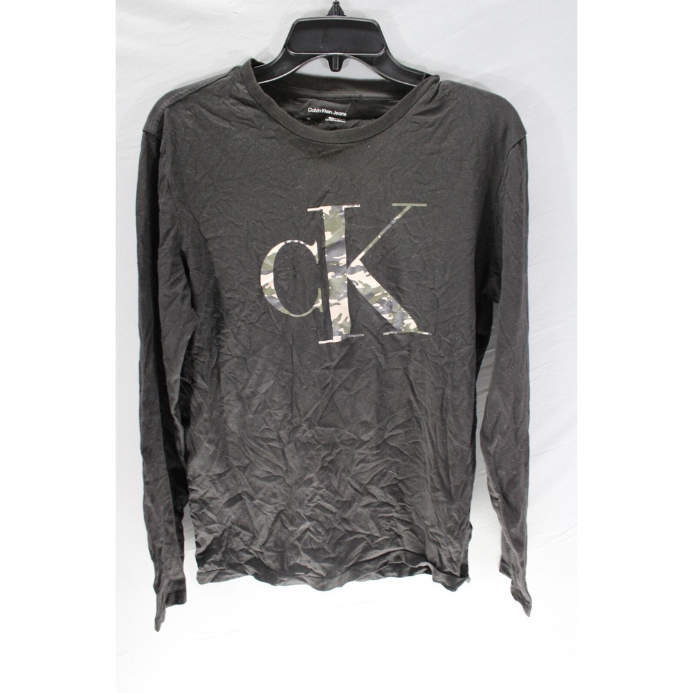 Calvin Klein Jeans Long Sleeve Shirt Black Size Medium Camo‎ Letters